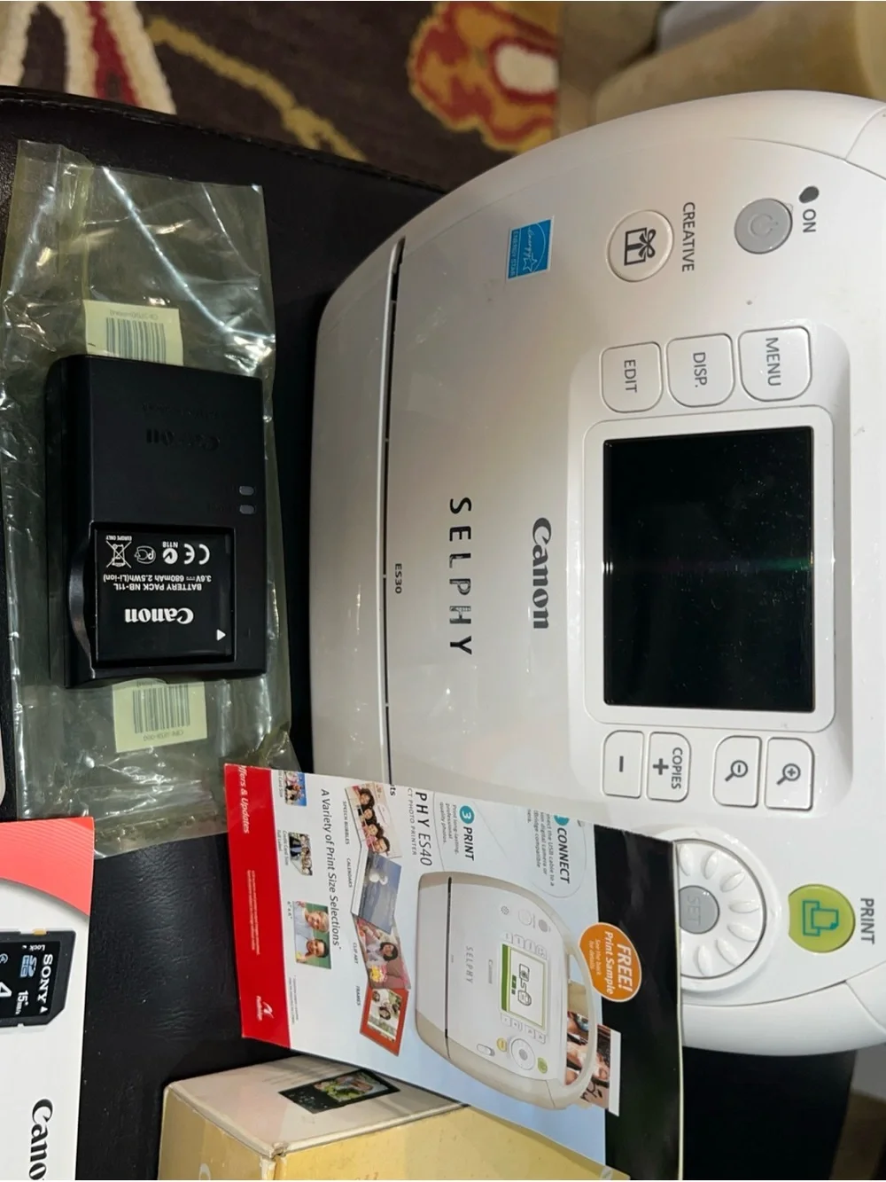 CanonPowerShot& SELPHY White Portable Photo Printer with Accessories and Manuals